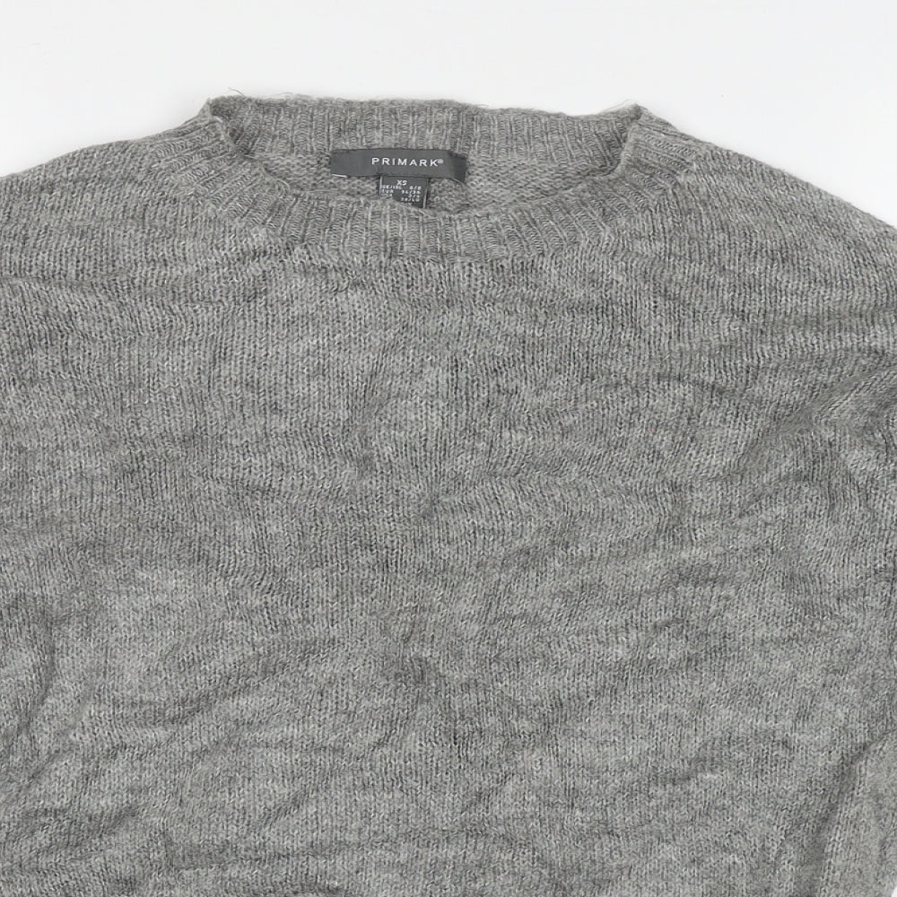 Primark Womens Grey Crew Neck Striped Acrylic Pullover Jumper Size 8