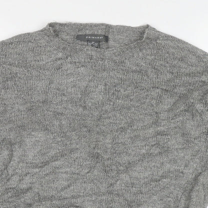 Primark Womens Grey Crew Neck Striped Acrylic Pullover Jumper Size 8