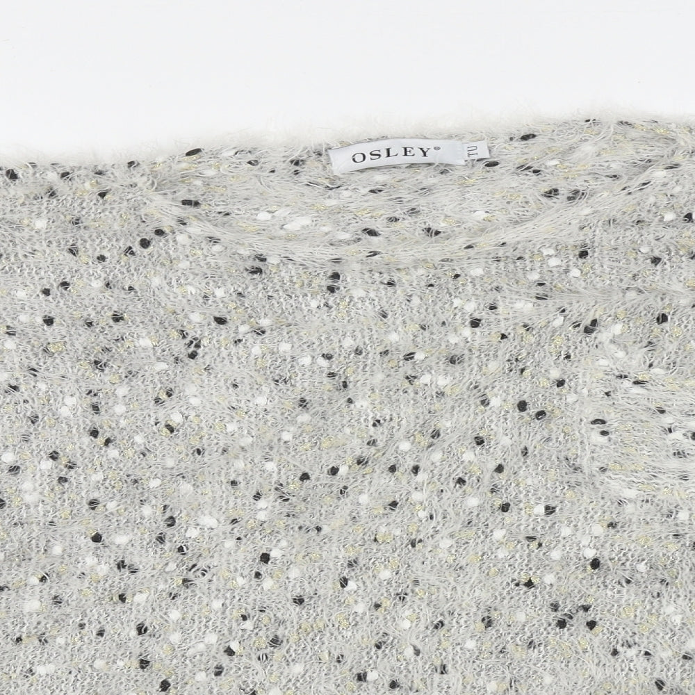 Osley Womens Grey Crew Neck Geometric Acrylic Pullover Jumper Size M