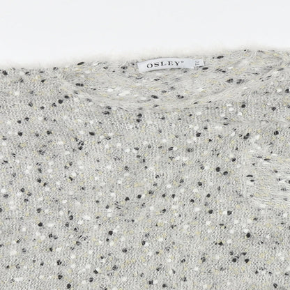 Osley Womens Grey Crew Neck Geometric Acrylic Pullover Jumper Size M