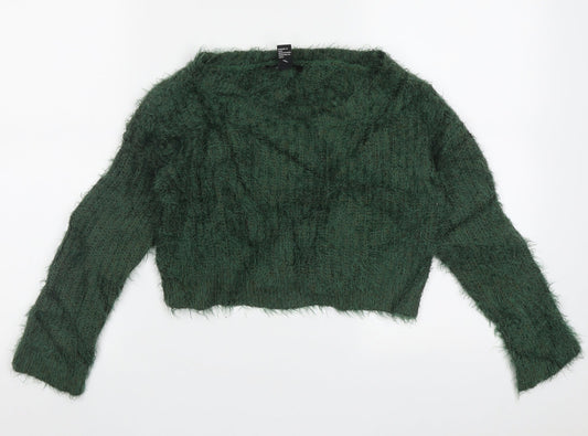 FOREVER 21 Womens Green Crew Neck  Acrylic Pullover Jumper Size S