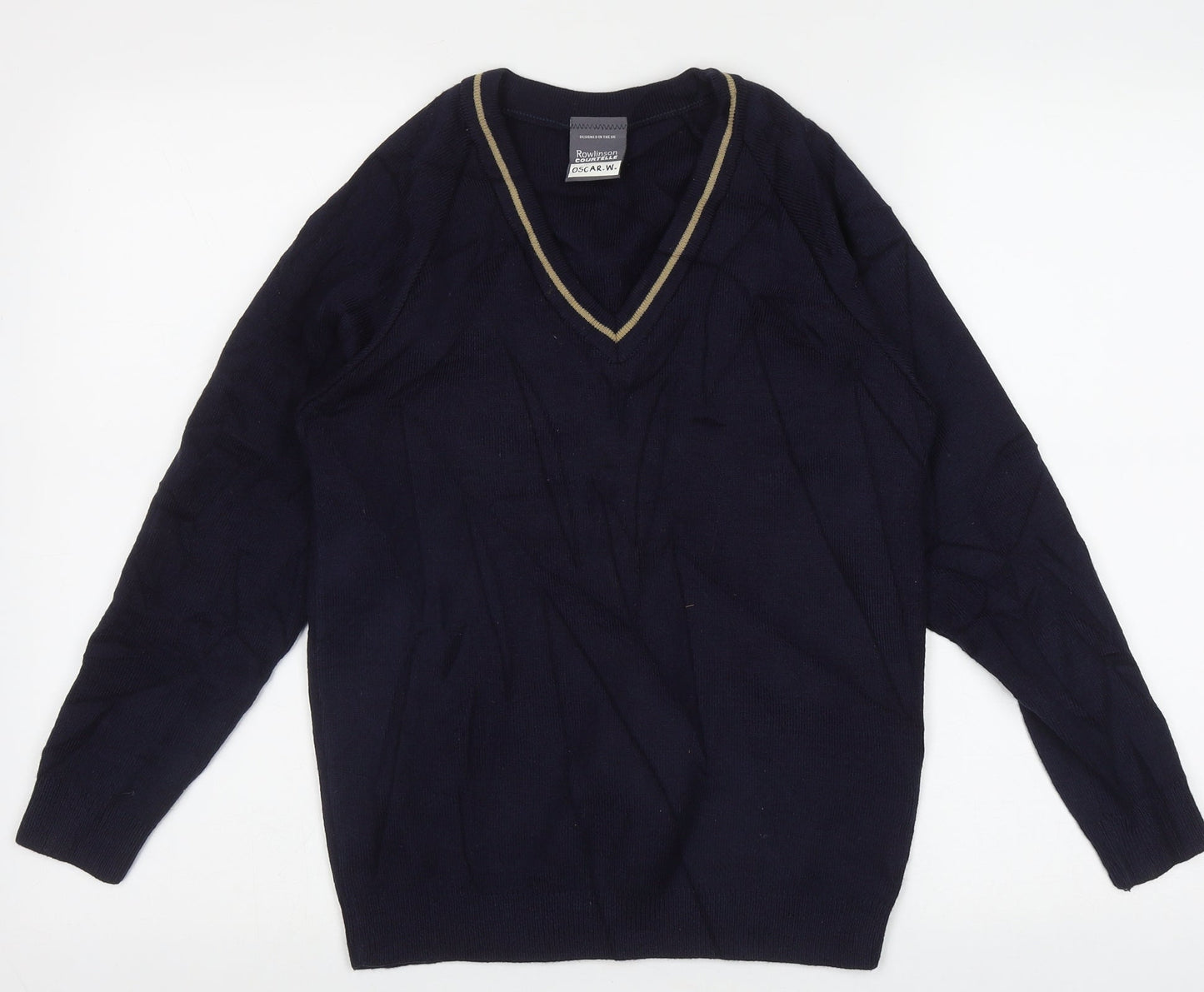 Rowlinson Courtelle Mens Blue V-Neck  Acrylic Pullover Jumper Size S