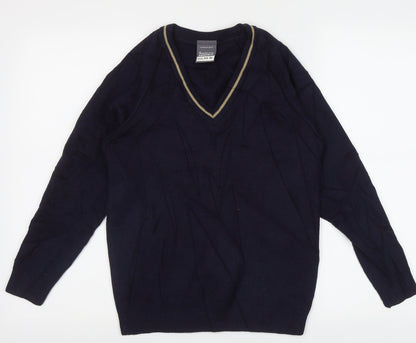 Rowlinson Courtelle Mens Blue V-Neck  Acrylic Pullover Jumper Size S