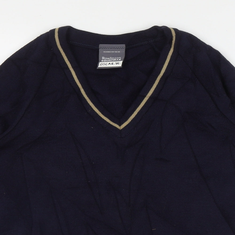 Rowlinson Courtelle Mens Blue V-Neck  Acrylic Pullover Jumper Size S