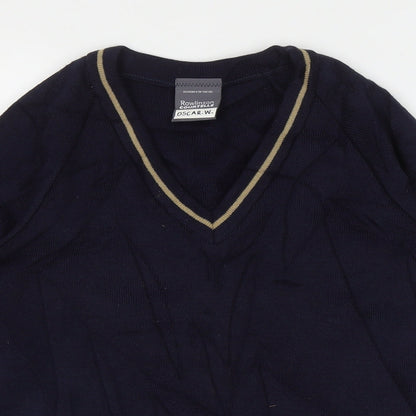 Rowlinson Courtelle Mens Blue V-Neck  Acrylic Pullover Jumper Size S
