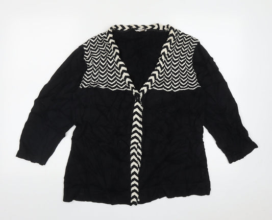 cc Womens Black V-Neck Geometric Cotton Cardigan Jumper Size L