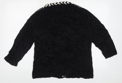 cc Womens Black V-Neck Geometric Cotton Cardigan Jumper Size L
