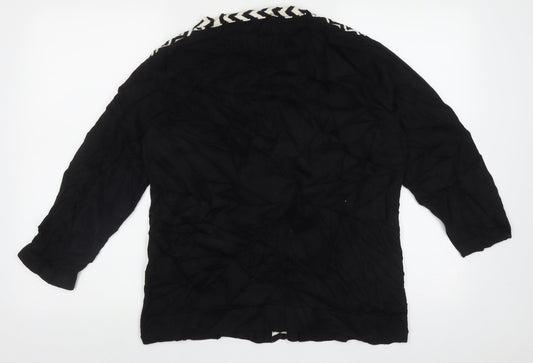 cc Womens Black V-Neck Geometric Cotton Cardigan Jumper Size L