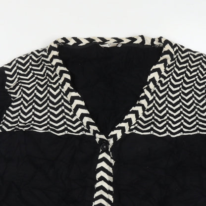 cc Womens Black V-Neck Geometric Cotton Cardigan Jumper Size L