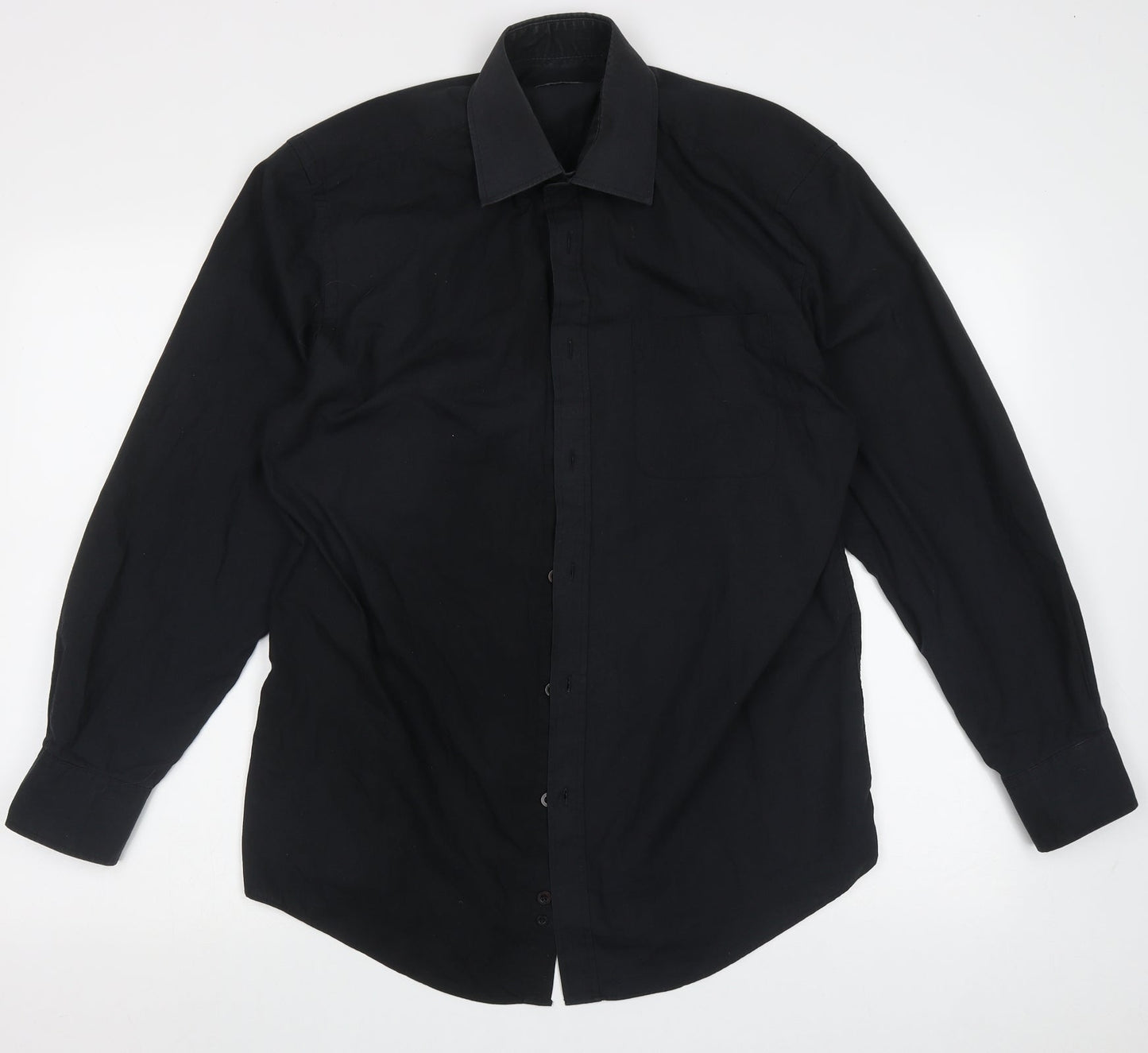 F&F Mens Black  Cotton  Button-Up Size 15 Collared Button