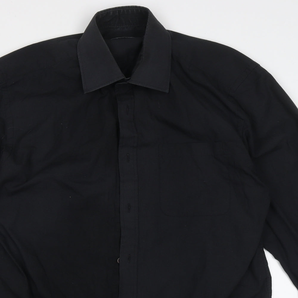 F&F Mens Black  Cotton  Button-Up Size 15 Collared Button
