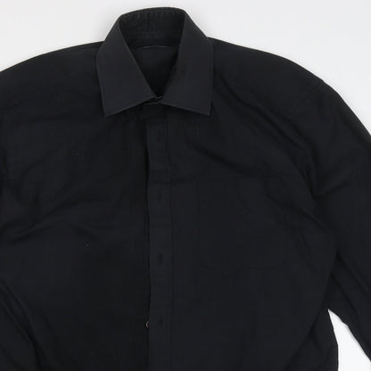 F&F Mens Black  Cotton  Button-Up Size 15 Collared Button