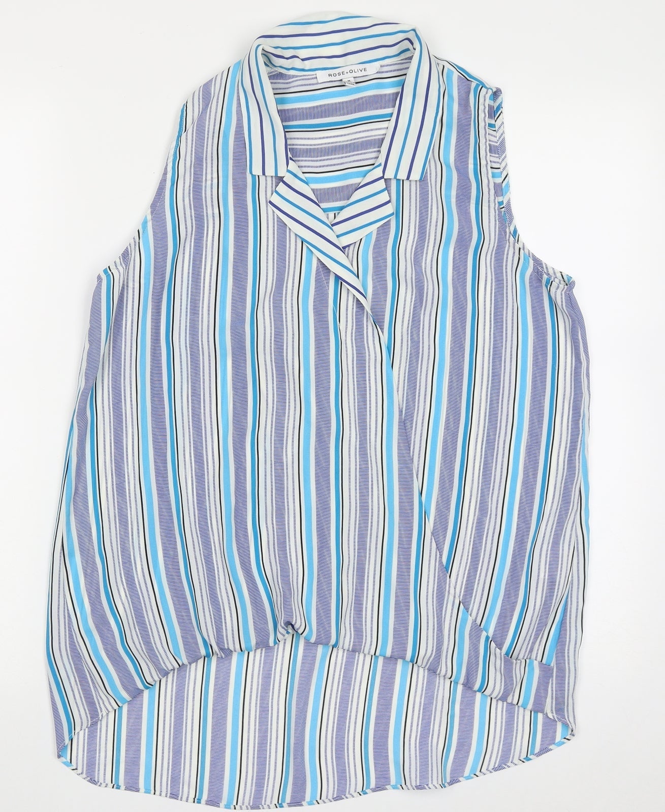 Womens UK Size M Rose + Olive Blue Basic Blouse