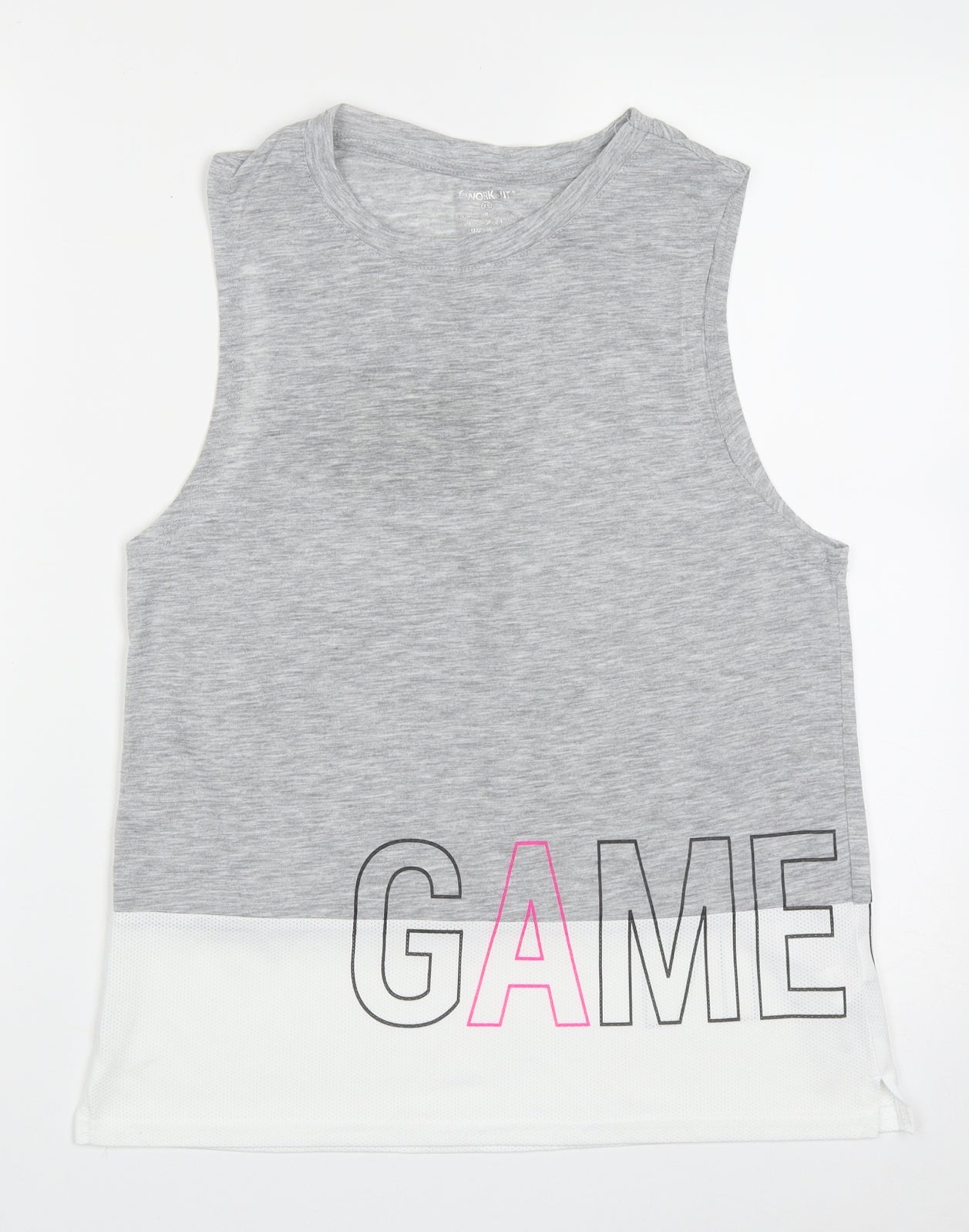 Work out Womens Grey  Polyester Basic Tank Size XS Crew Neck Pullover - Game on