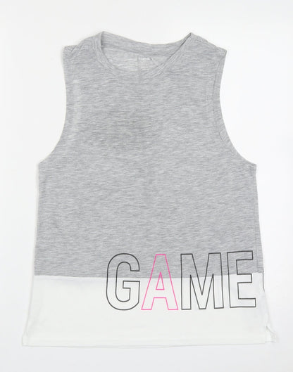 Work out Womens Grey  Polyester Basic Tank Size XS Crew Neck Pullover - Game on