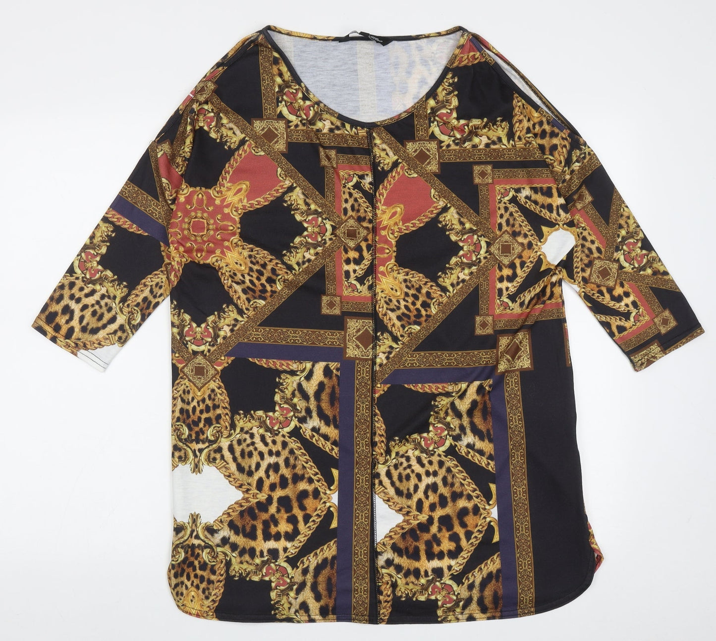 capsule Womens Multicoloured Geometric Polyester Tunic T-Shirt Size 10 Crew Neck - Cold Shoulder