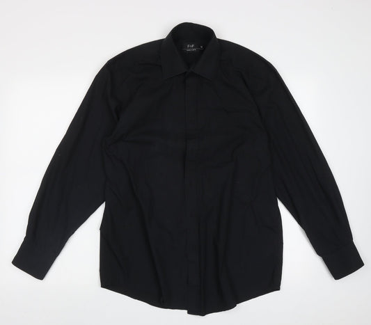 F&F Mens Black  Cotton  Button-Up Size 15 Collared Button