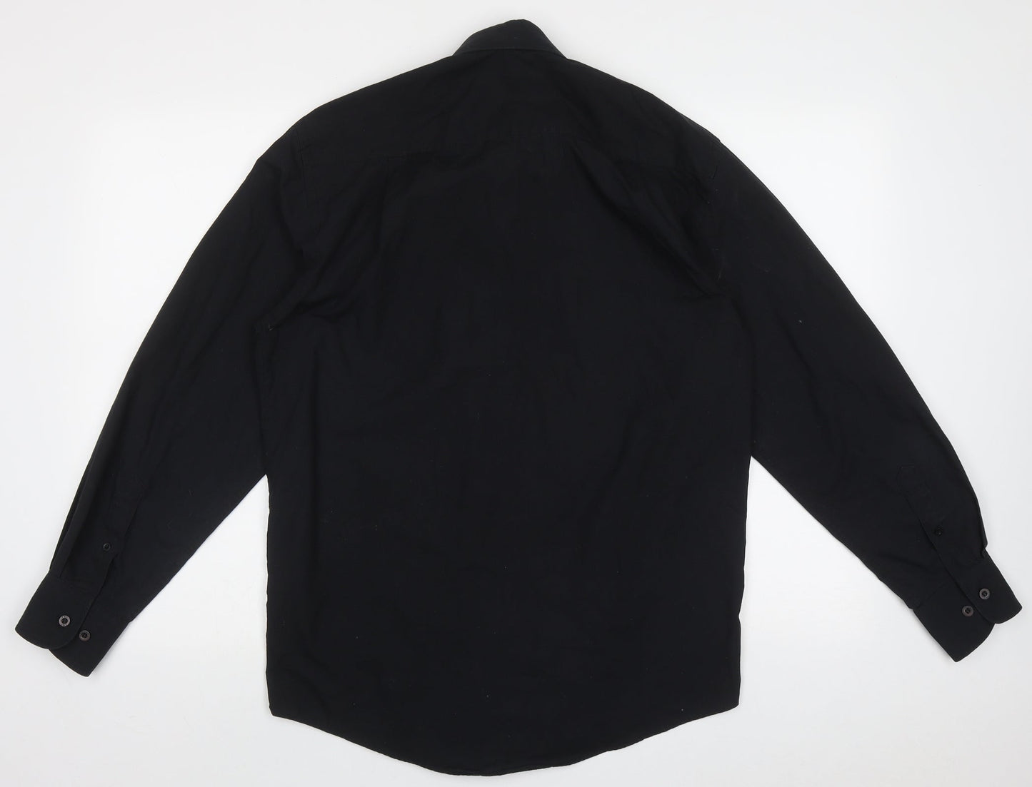 F&F Mens Black  Cotton  Button-Up Size 15 Collared Button