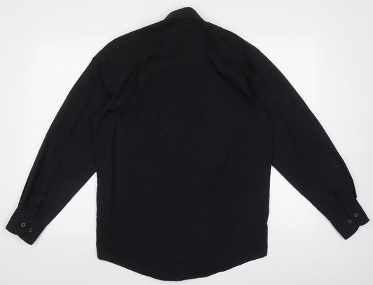 F&F Mens Black  Cotton  Button-Up Size 15 Collared Button