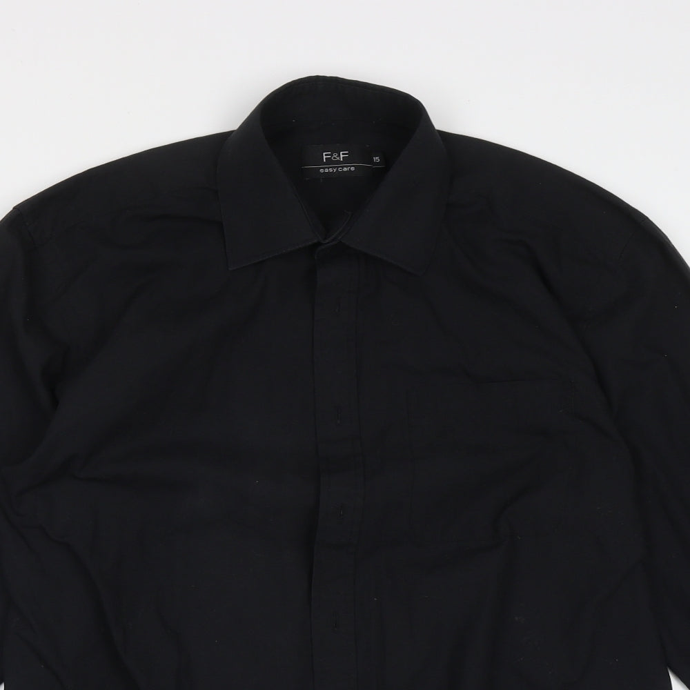 F&F Mens Black  Cotton  Button-Up Size 15 Collared Button