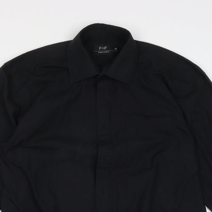 F&F Mens Black  Cotton  Button-Up Size 15 Collared Button