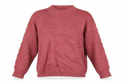 Front view of M&Co women’s pink crew neck polyacrylate fibre jumper, size UK 12