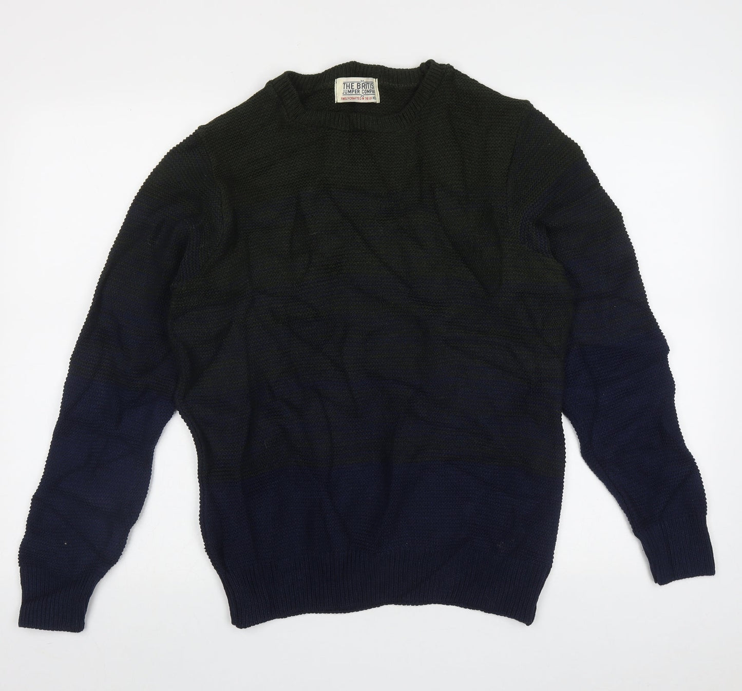 The British Jumper Company Mens Blue Crew Neck Geometric Cotton Pullover Jumper Size M