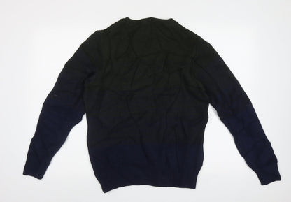 The British Jumper Company Mens Blue Crew Neck Geometric Cotton Pullover Jumper Size M