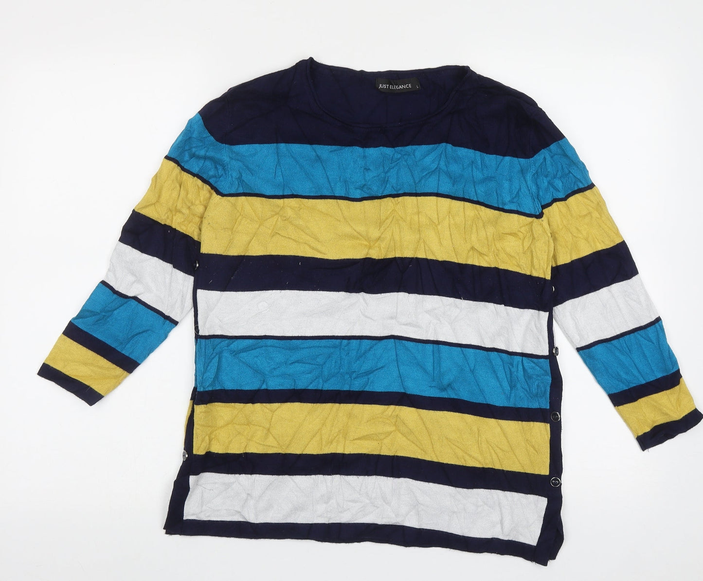JUST ELEGANCE Womens Multicoloured Crew Neck Striped Viscose Pullover Jumper Size L