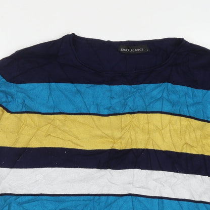 JUST ELEGANCE Womens Multicoloured Crew Neck Striped Viscose Pullover Jumper Size L