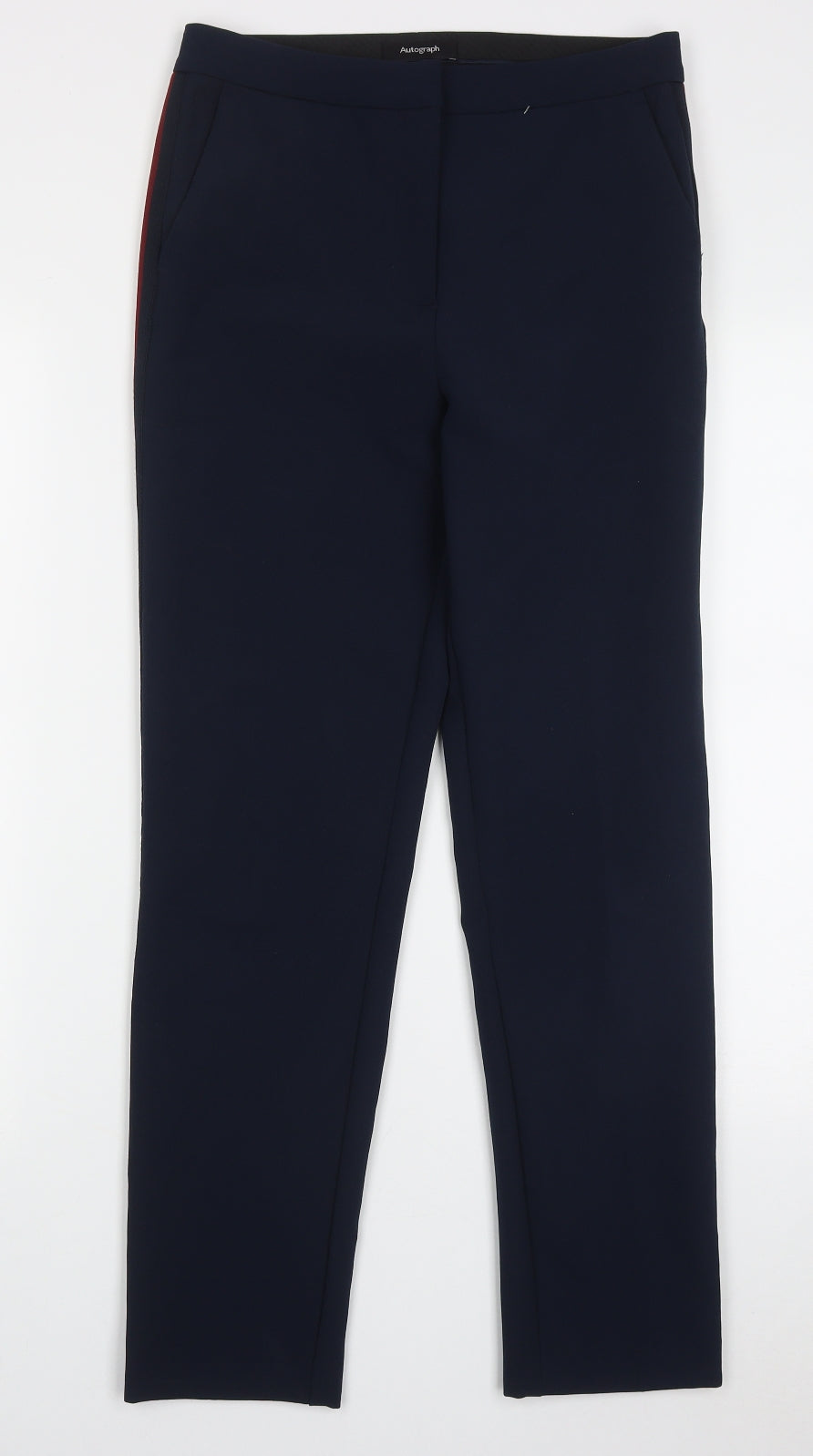 Autograph Womens Blue Striped Polyester Trousers  Size 8 L28 in Regular Hook & Eye