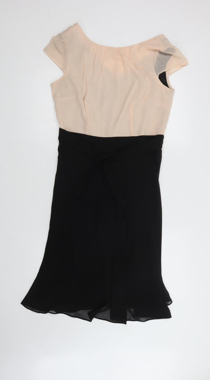 Dorothy Perkins Womens Black Colourblock Polyester A-Line  Size 14  Round Neck Zip