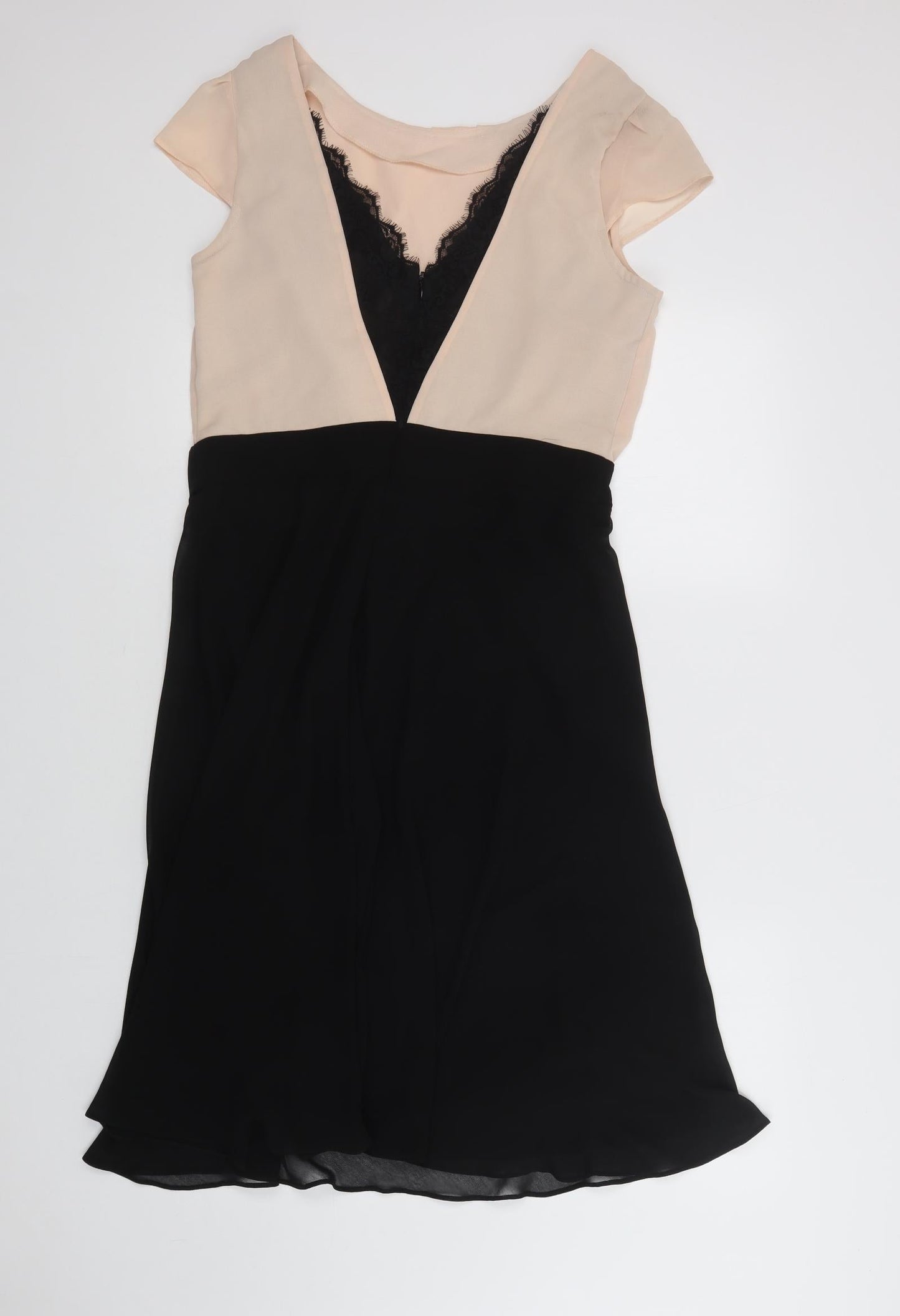 Dorothy Perkins Womens Black Colourblock Polyester A-Line  Size 14  Round Neck Zip