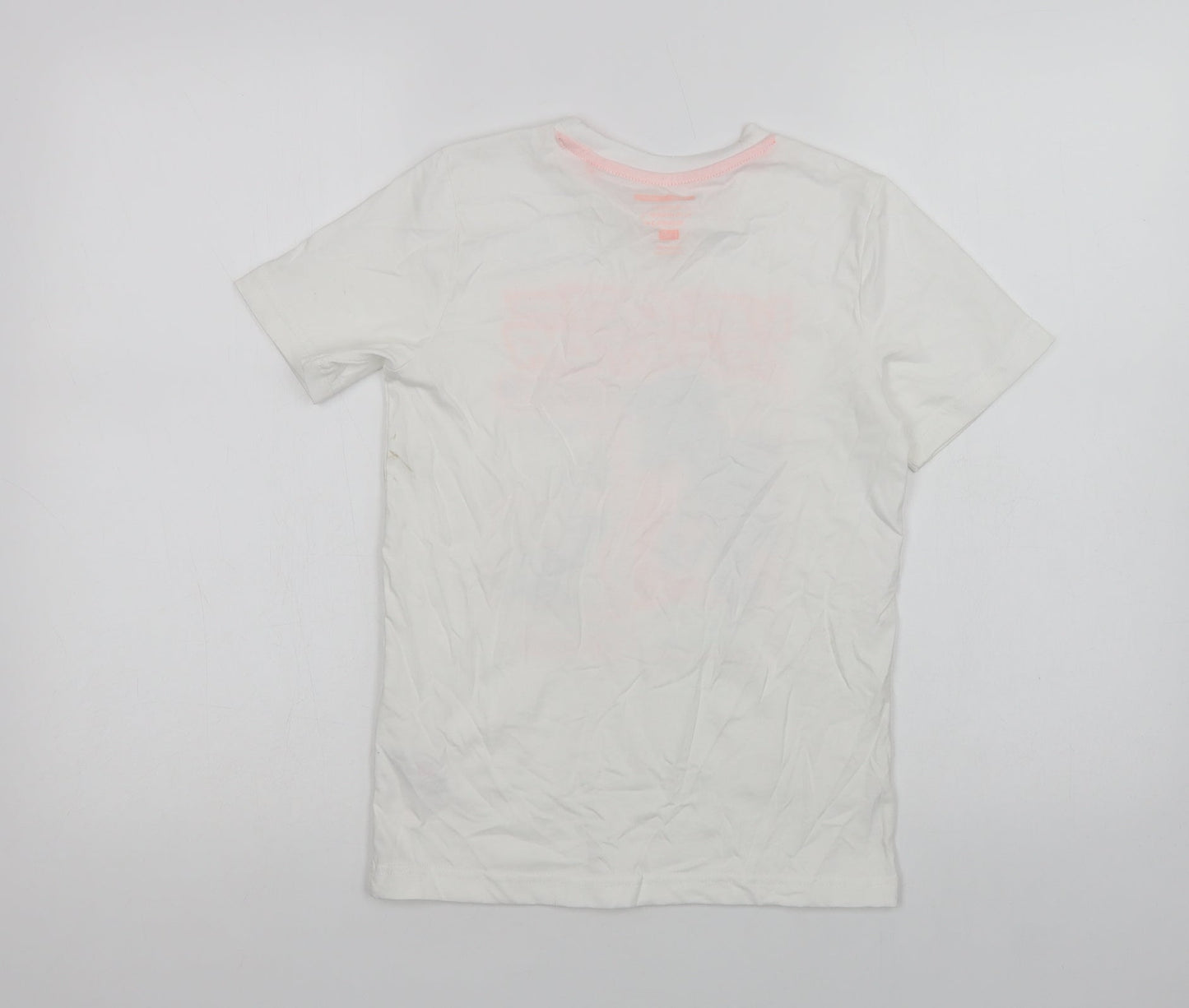 F&F Boys White  Cotton Basic T-Shirt Size 8-9 Years Crew Neck  - Dinosaur