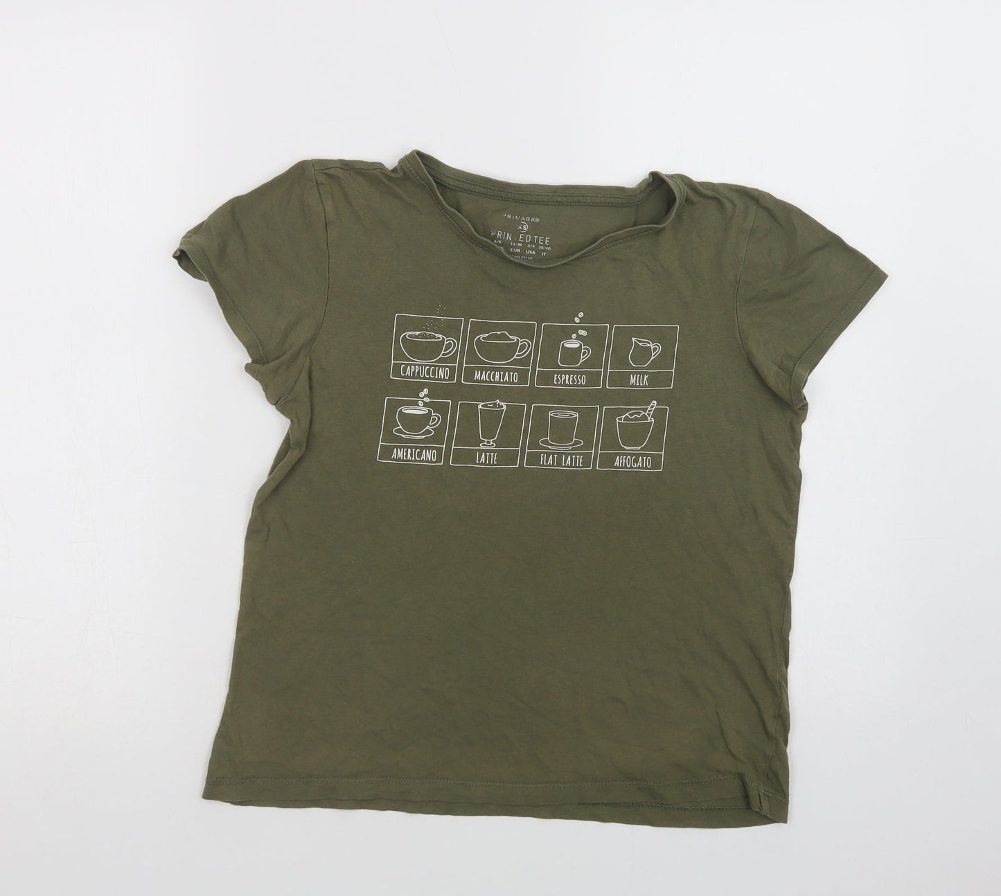 Primark Womens Green  Cotton Basic T-Shirt Size XS Crew Neck - Coffee