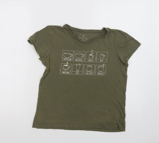 Primark Womens Green  Cotton Basic T-Shirt Size XS Crew Neck - Coffee