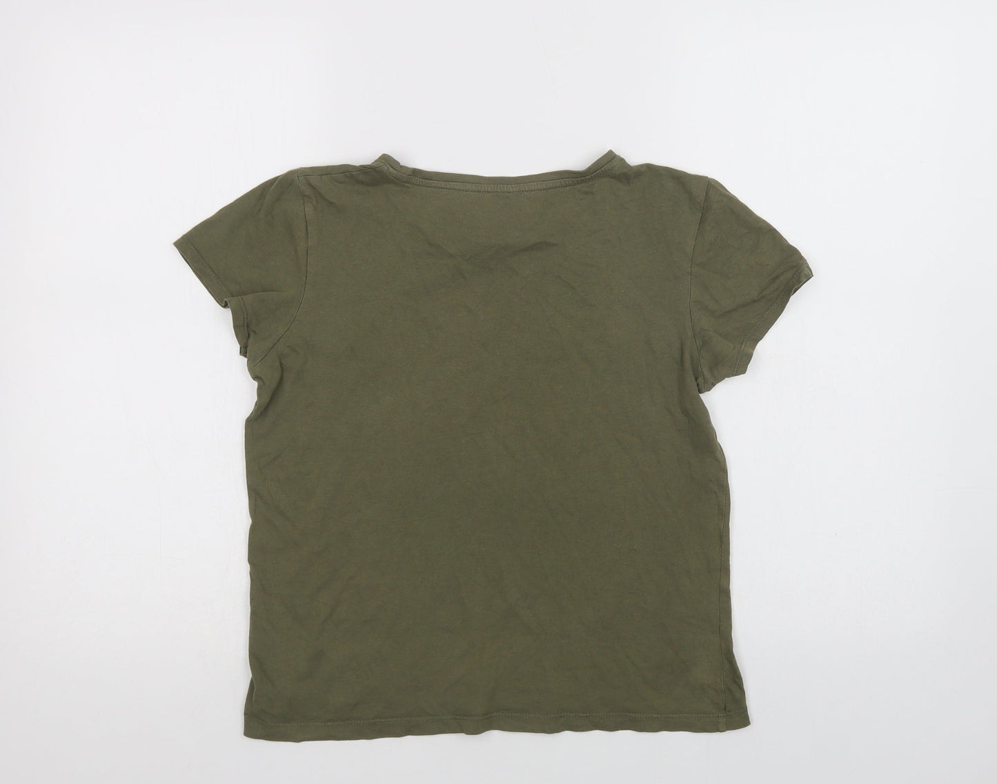 Primark Womens Green  Cotton Basic T-Shirt Size XS Crew Neck - Coffee