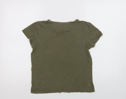 Primark Womens Green  Cotton Basic T-Shirt Size XS Crew Neck - Coffee