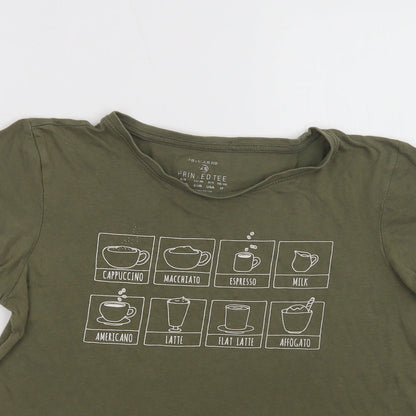 Primark Womens Green  Cotton Basic T-Shirt Size XS Crew Neck - Coffee