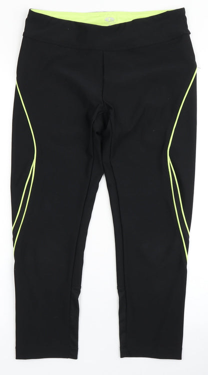 Womens UK Size S Athletic Work Regular Fit Cropped Black Leggings
