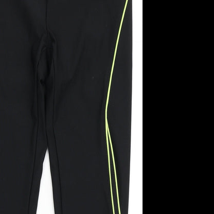 Womens UK Size S Athletic Work Regular Fit Cropped Black Leggings