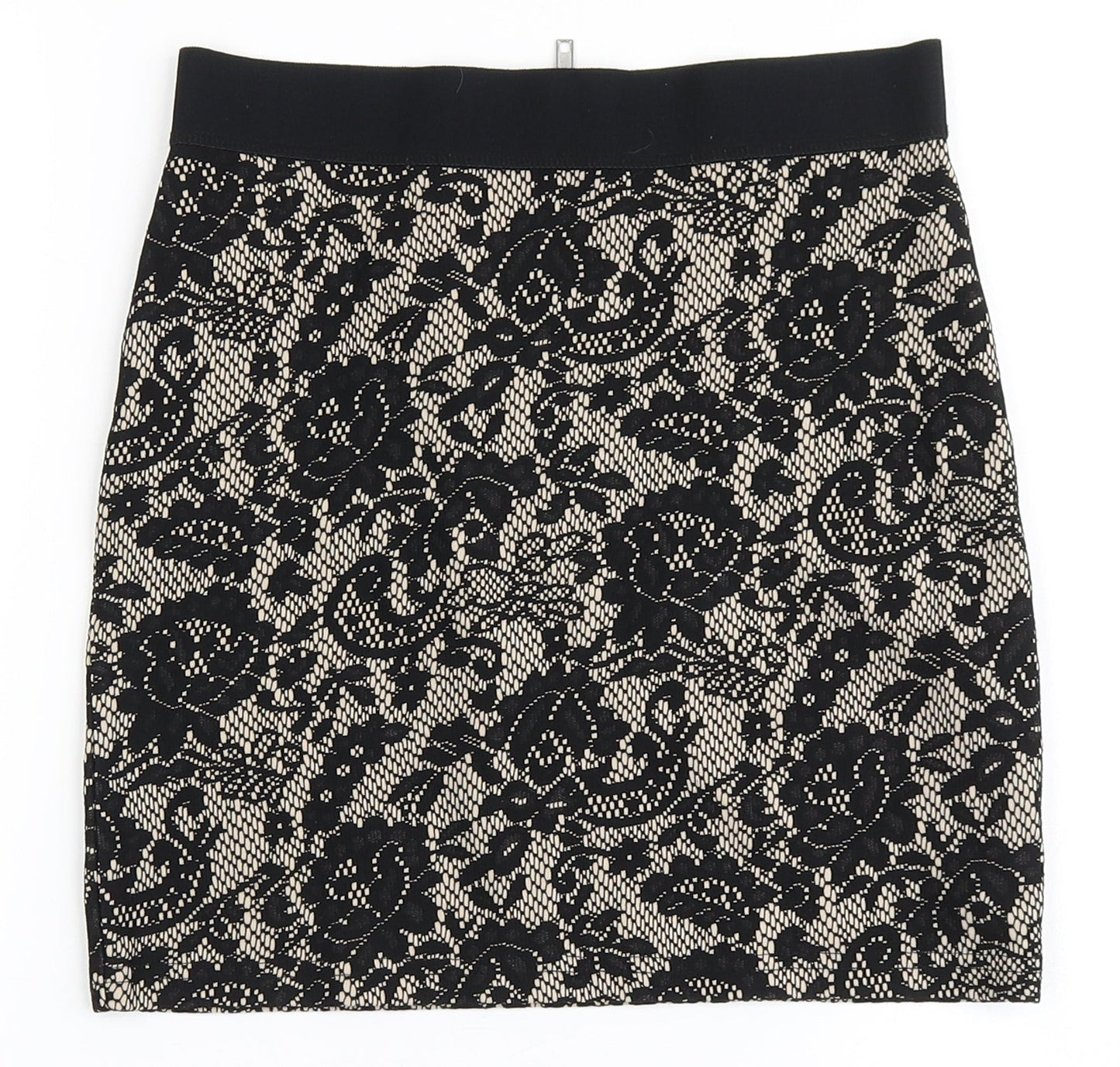 H&M Womens Black Floral Polyester A-Line Skirt Size 8   Zip