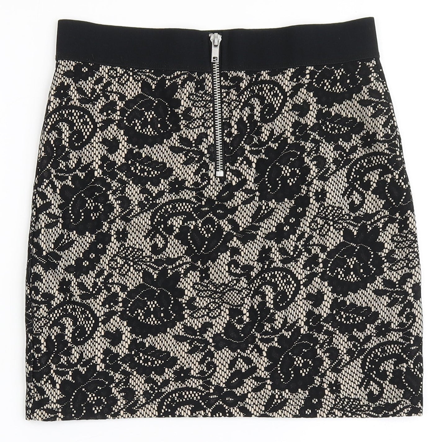 H&M Womens Black Floral Polyester A-Line Skirt Size 8   Zip
