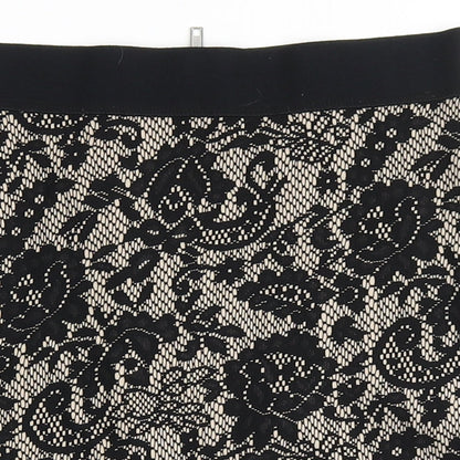 H&M Womens Black Floral Polyester A-Line Skirt Size 8   Zip