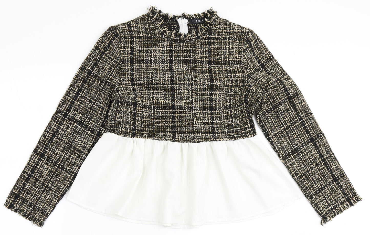 SheIn Womens Brown Check Polyester Basic Blouse Size L Round Neck