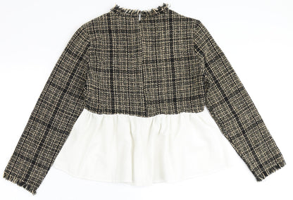 SheIn Womens Brown Check Polyester Basic Blouse Size L Round Neck