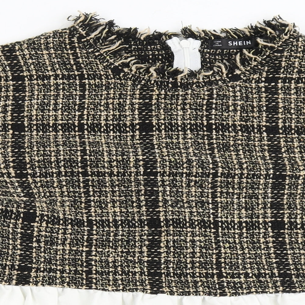 SheIn Womens Brown Check Polyester Basic Blouse Size L Round Neck