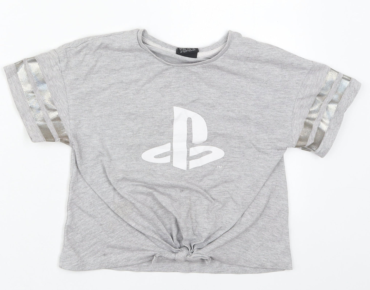 George Girls Grey  Cotton Basic T-Shirt Size 9-10 Years Crew Neck Pullover - Playstation