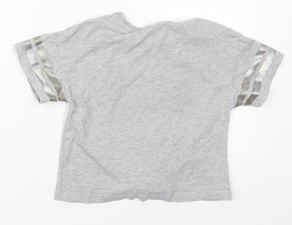 George Girls Grey  Cotton Basic T-Shirt Size 9-10 Years Crew Neck Pullover - Playstation