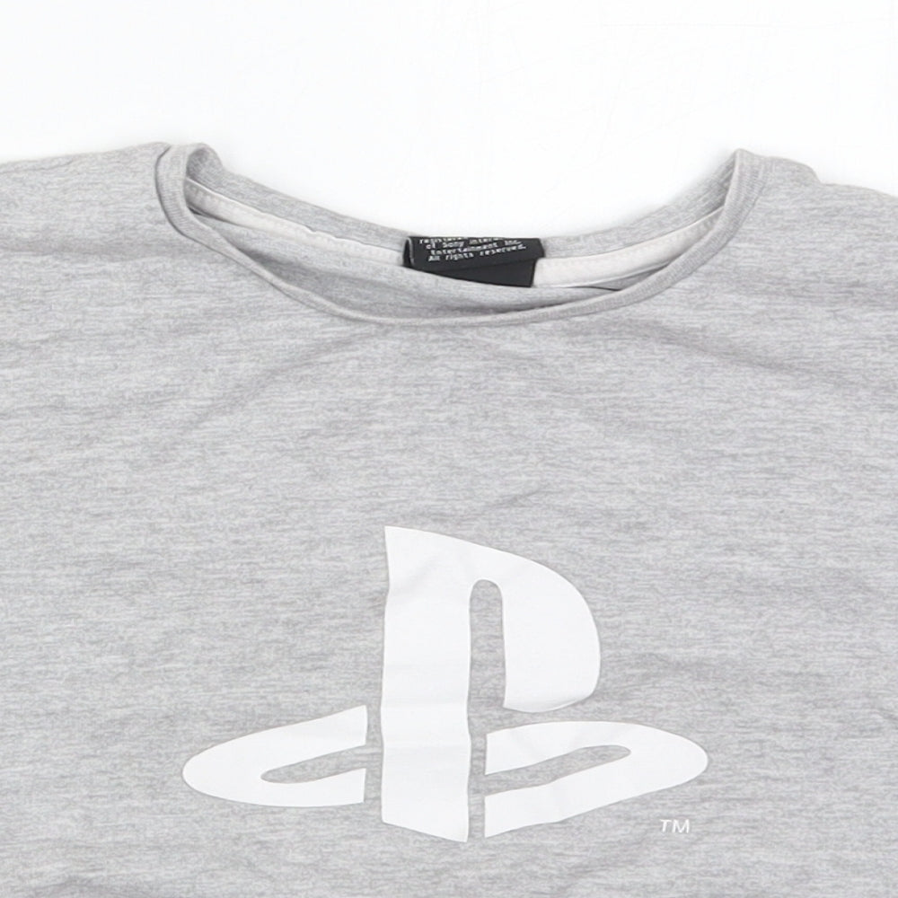 George Girls Grey  Cotton Basic T-Shirt Size 9-10 Years Crew Neck Pullover - Playstation